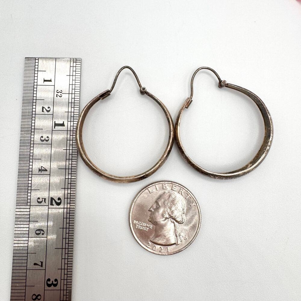 Vintage 925 Sterling Silver Tarnished Hoop Earrings Stamped Tested 6.39 grams - Picture 9 of 10